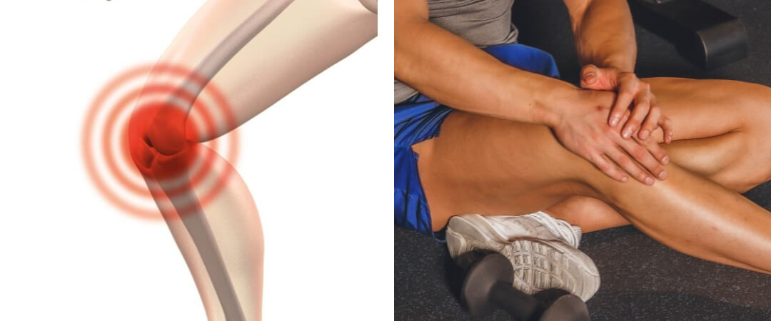 무릎 관절 사진 / 운동 중 무릎을 감싸쥔 사진