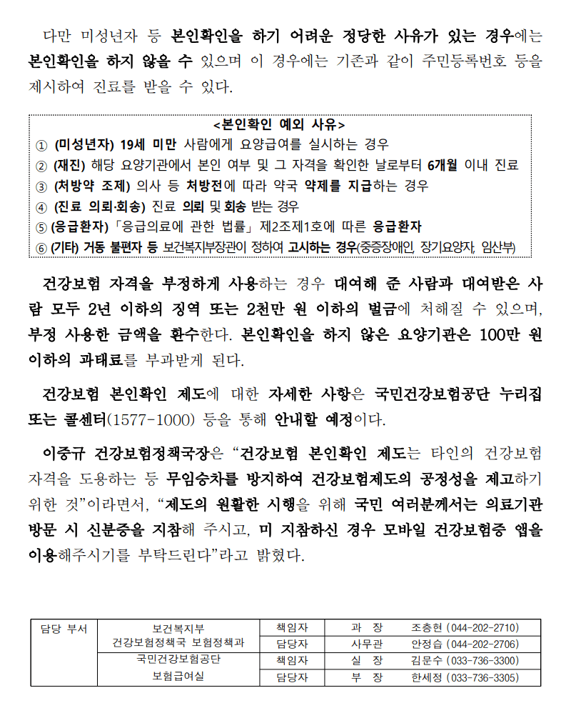  병원 신분증 의무화 시행