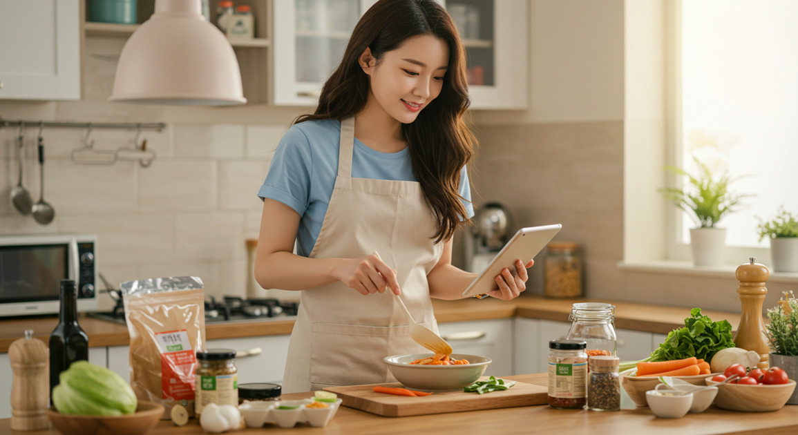 인기 반찬 만드는 여성 이미지
