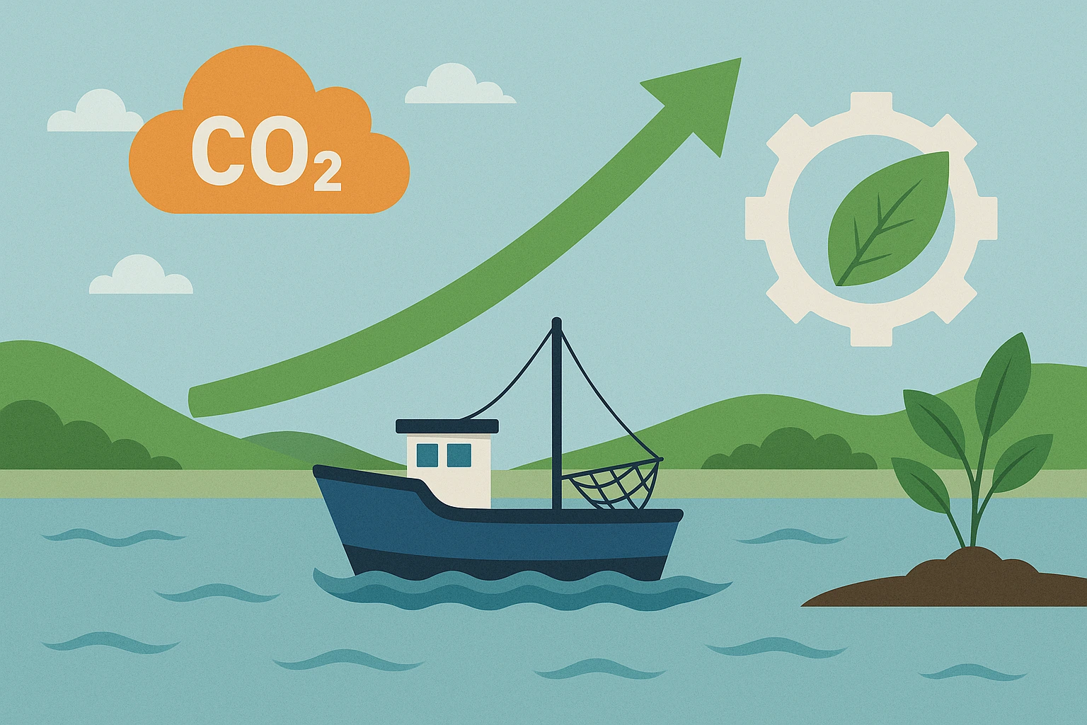 지속 가능한 어업을 위한 온실가스 감축 방안을 표현한 이미지