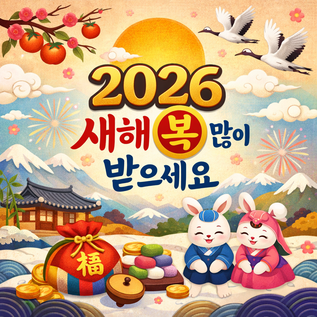 2026년 새해 복 많이 받으세요 문구가 들어간 새해 인사 카드 이미지 무료 다운로드