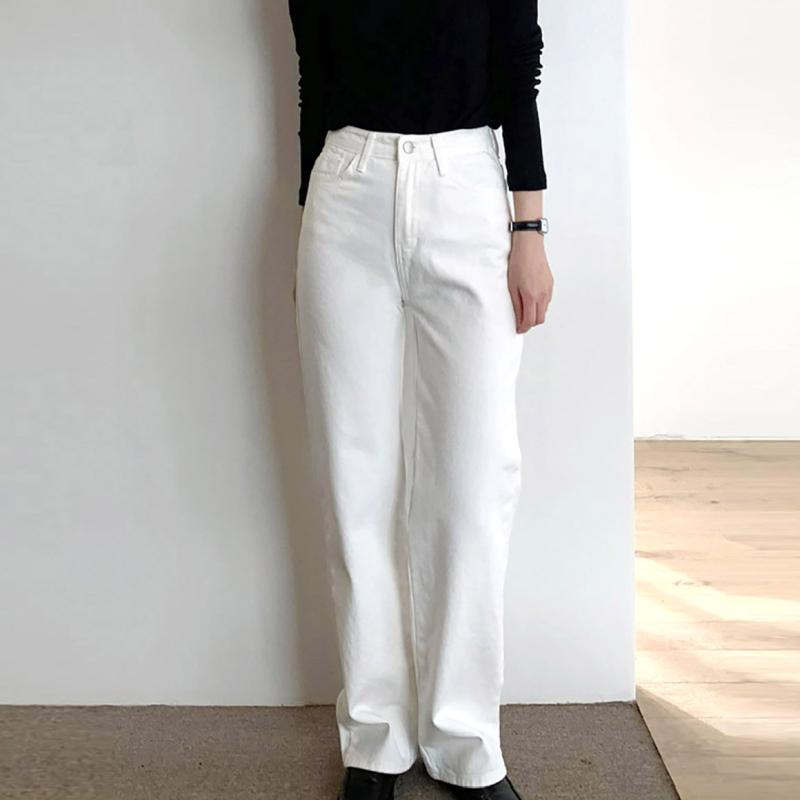 크림진 블랙진 기모 화이트데님 하이웨스트청바지 기모와이드팬츠