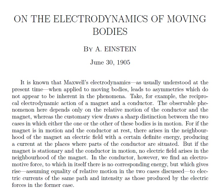 On the Electrodynamics of Moving Bodies