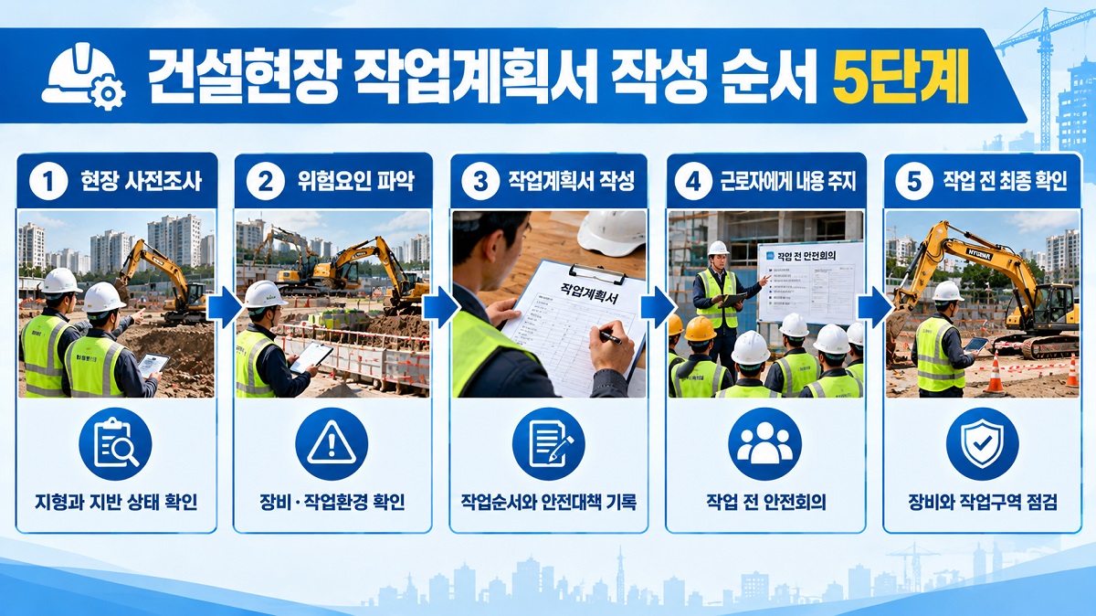 굴착기 터파기 작업에서 매설물과 지반 상태를 확인하고 장비 이동경로와 안전조치를 점검하는 현장 모습