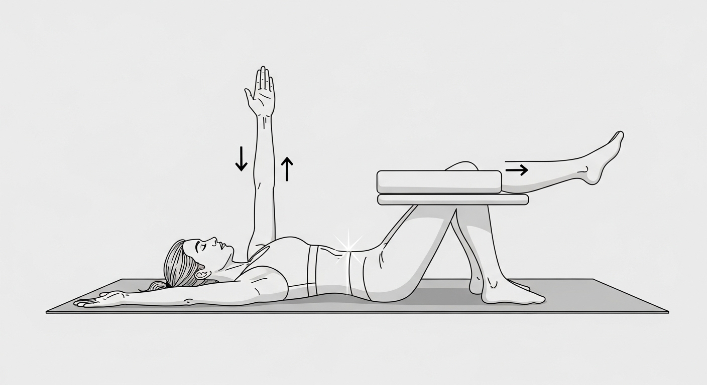 코어 근육 강화를 위한 데드버그 운동의 올바른 자세를 보여주는 상세 일러스트.