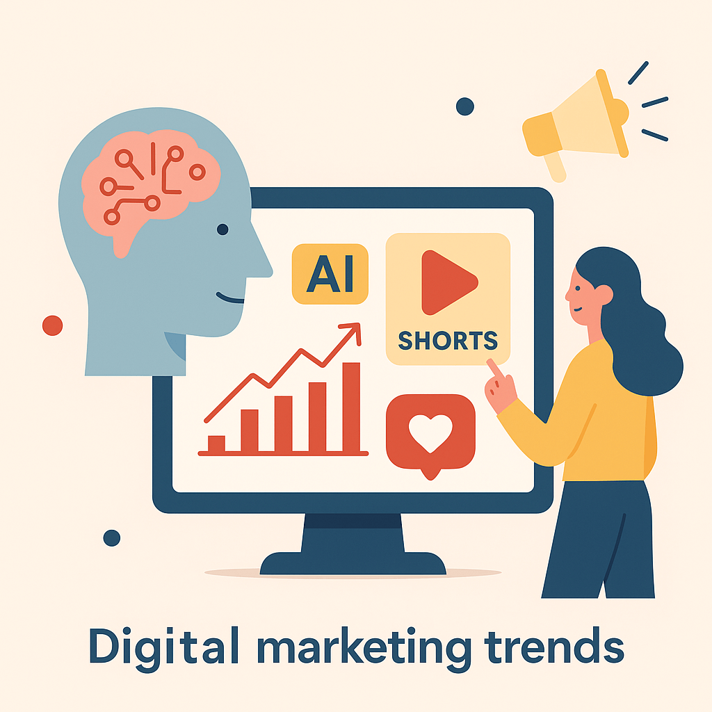 디지털 마케팅 전략을 상징하는 플랫 스타일 일러스트