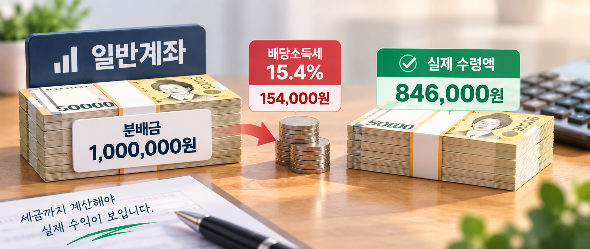 일반계좌 ETF 분배금 100만원 세후 수령액 계산 이미지