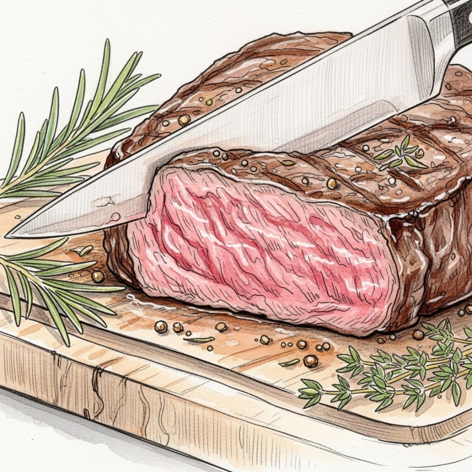 육즙이 살아있는 두툼한 스테이크의 상세 모습