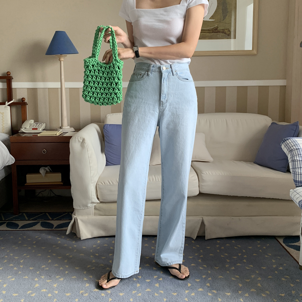 하이웨스트진 아이스 여자와이드청바지 세미와이드 데님팬츠 여성여름청바지 통청바지 연청바지