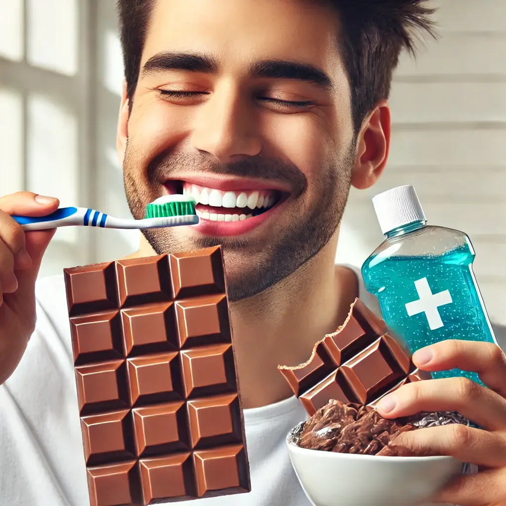 초콜릿을-먹으며-구강관리를-실천하는-남성
