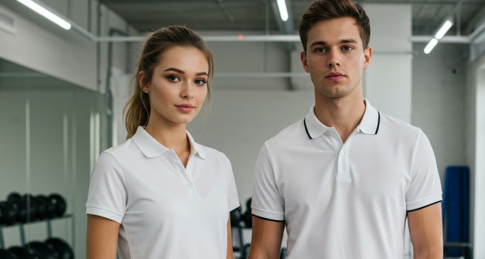 남성과 여성 흰색 카라 반팔티