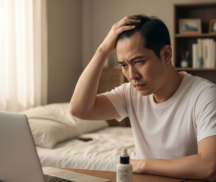 탈모로 고민하고 있는 남자 이미지