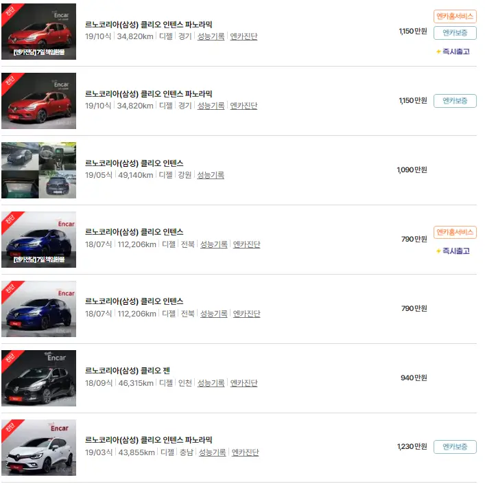 클리오 (18년 ~ 19년) 중고차 가격