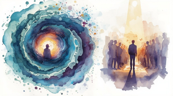 ENTP 성인은 끊임없는 아이디어와 도전 정신으로 삶을 확장해 나갑니다. 그러나 무수한 가능성 속에서 방향을 잃거나, 주변으로부터 인정받지 못할 때 깊은 상실감을 경험합니다에 관한 그림