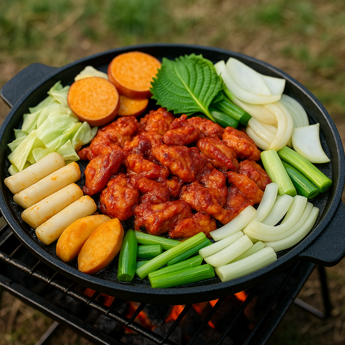철판에서 맛있게 익어가는 닭갈비