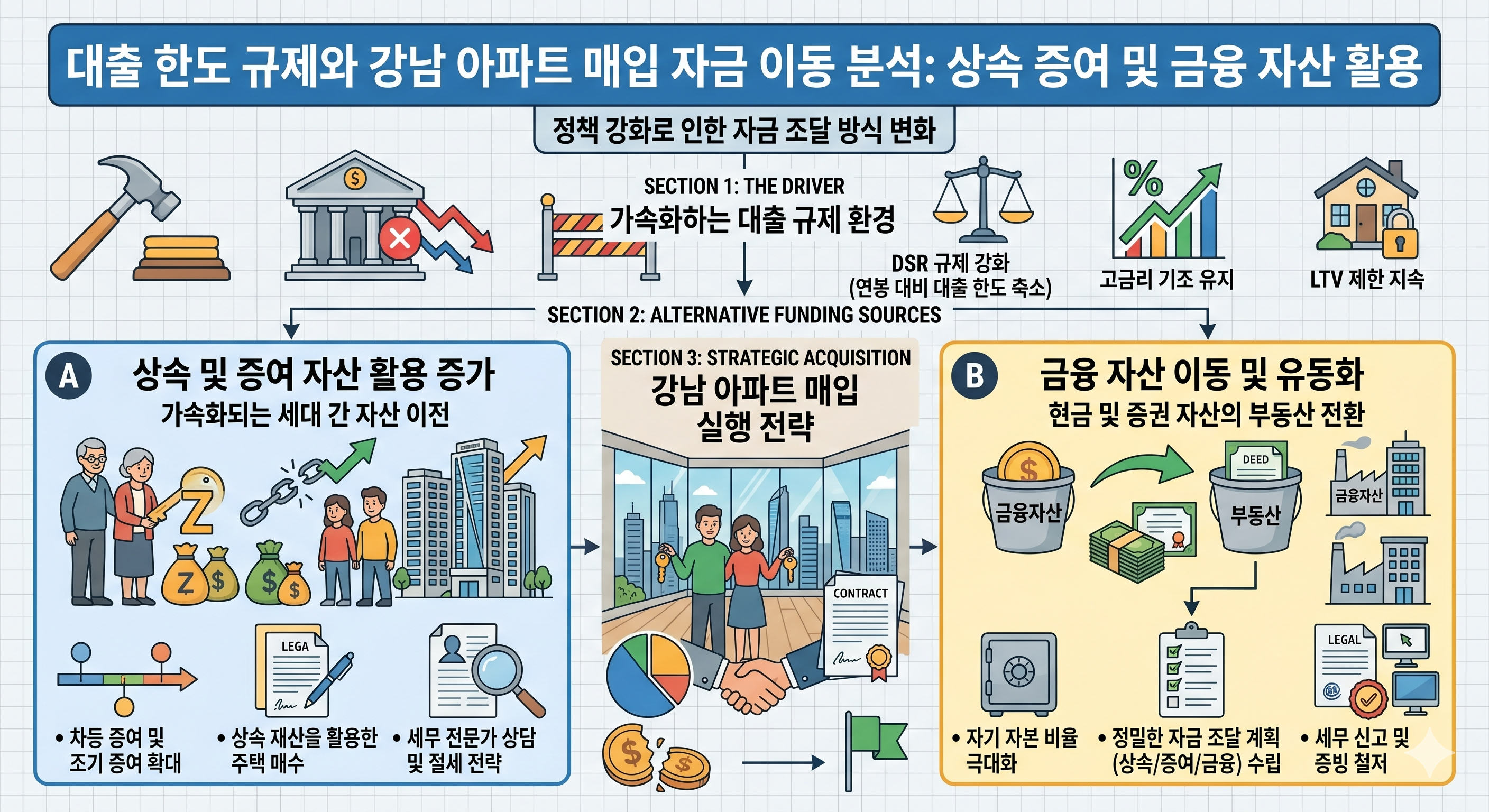 대출 한도 규제가 가속화하는 강남 아파트 매입 자금의 상속 증여 및 금융 자산 이동 현상