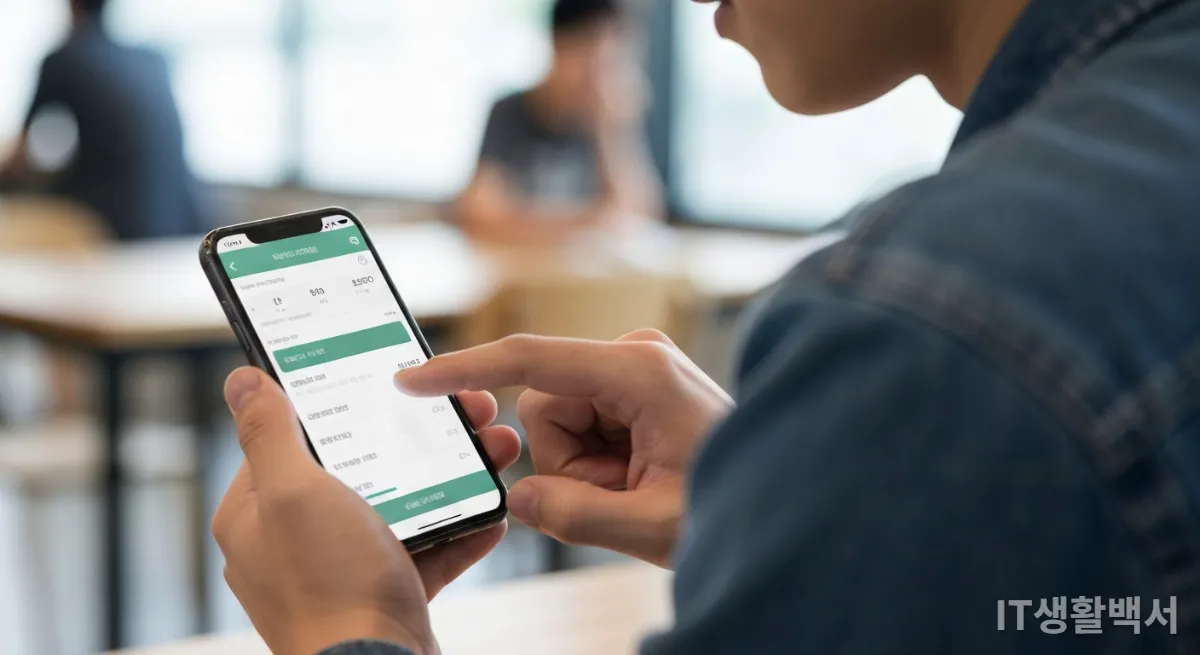 스마트폰으로 가계부 앱을 사용하며 재정 관리를 하는 남성의 손