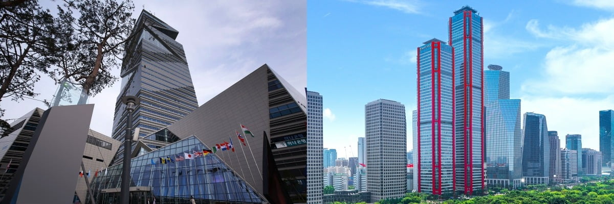 천 송도에 위치한 녹색기후기금 국제기구 본사 전경(좌) 및 서울 여의도에 위치한 NH투자증권 본사