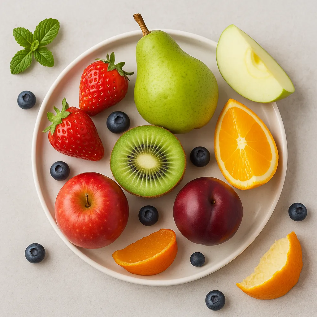 접시-위에-다양한-과일이-껍질채로-배치된-장면으로,-사과,-배,-키위,-감귤,-딸기,-블루베리-등이-신선하고-자연스러운-질감으로-표현되어-과일껍질에-풍부한-항산화물질과-영양소가-건강에-도움이-된다는-메시지를-상징적으로-전달하는-이미지