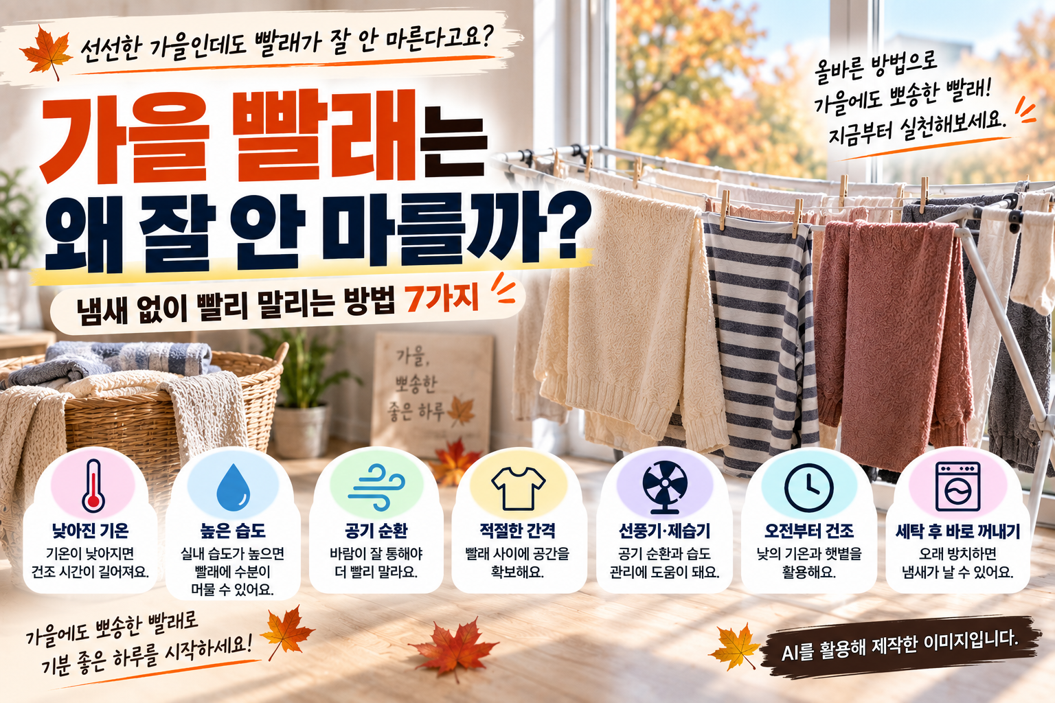 가을 빨래가 잘 마르지 않는 이유와 실내 빨래 빨리 말리는 방법