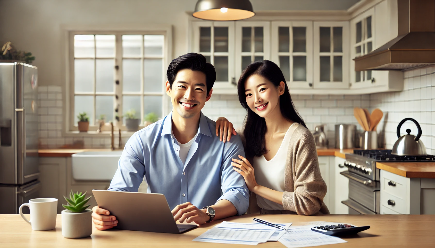 활짝 웃고있는 젊은부부