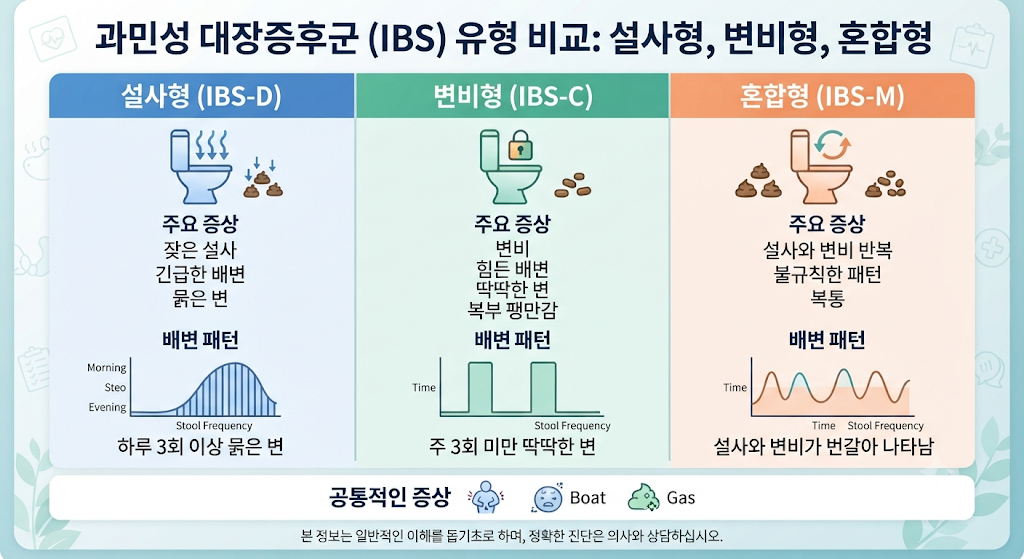 과민성 대장증후군 설사형 변비형 혼합형 비교