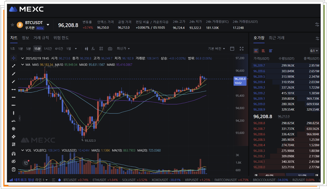 멕시 거래소 거래 화면