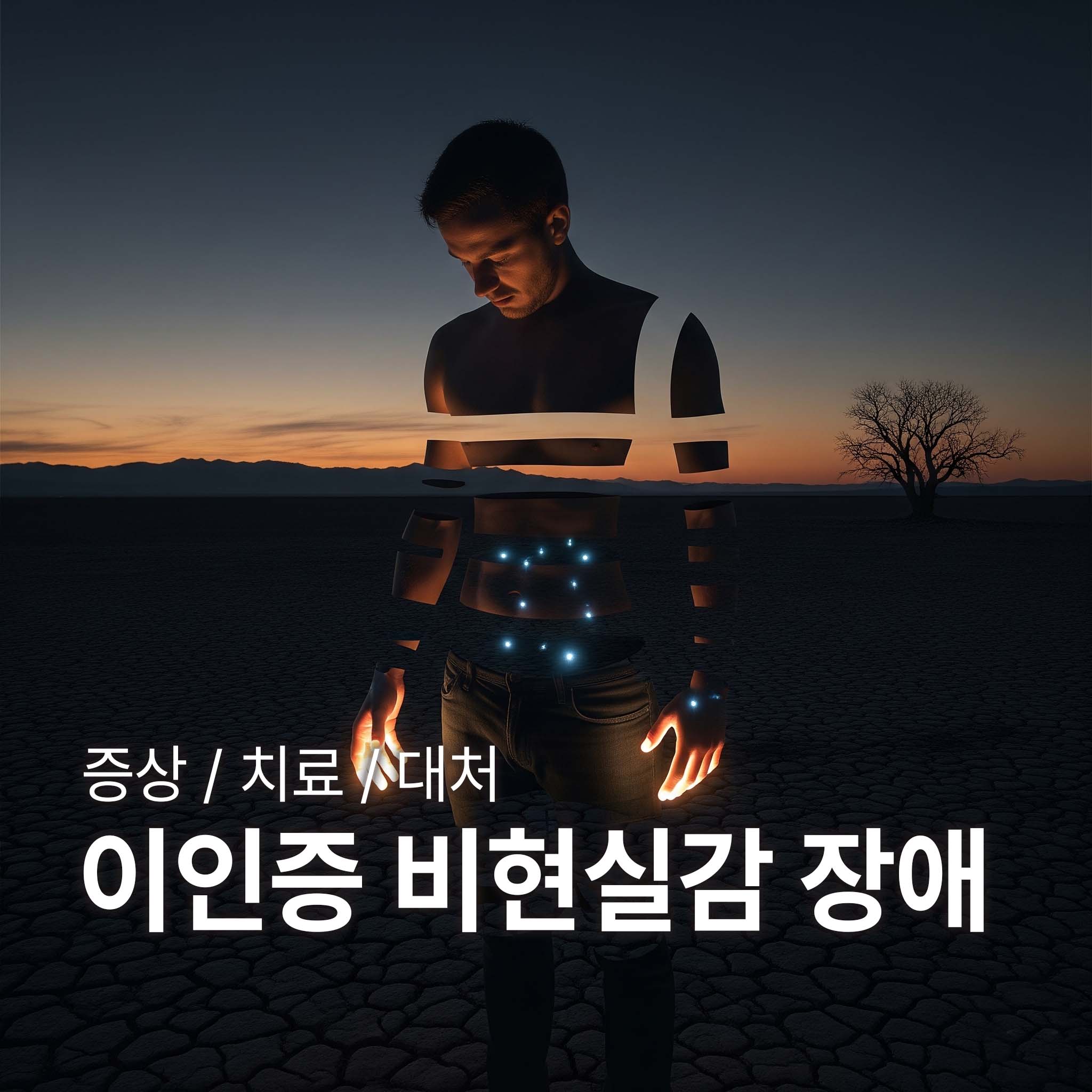 이인증 비현실감 장애 증상을 나타낸 사진. 한 사람이 공중에 몸이 분리된채로 떠있다