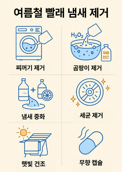 여름철 빨래 냄새 제거 방법 6가지 요약 인포그래픽