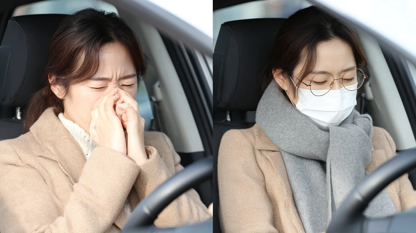 운전 전 졸린 상태의 사람 이미지