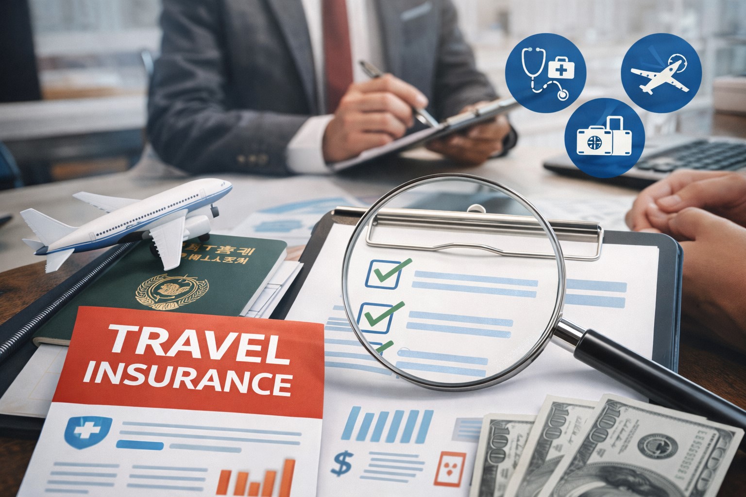 여행자 보험 가입 전 꼭 확인해야 할 핵심 보장 항목을 상징하는 대표 이미지