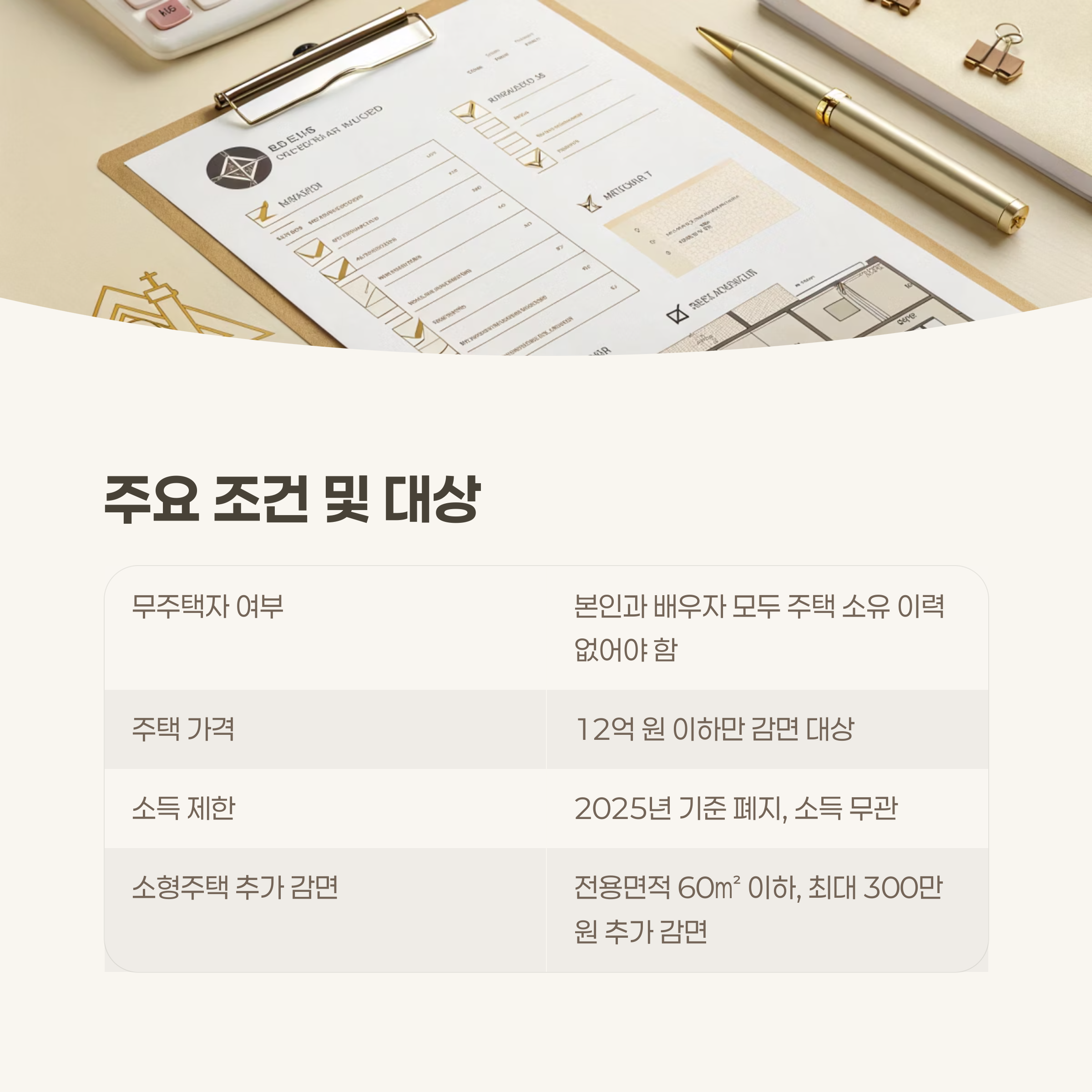 주요 조건 및 대상 정리