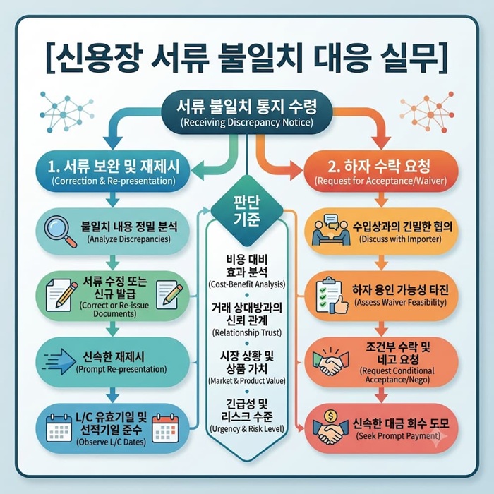 신용장 서류 불일치 대응 실무: 보완&middot;재제시와 하자 수락 요청의 판단 기준