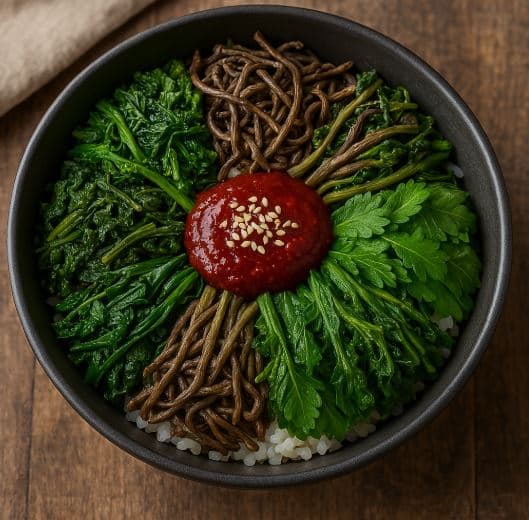 산나물 비빔밥 – 봄철에 채취한 다양한 산나물로 만든 영양 가득한 비빔밥