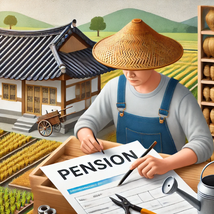 농장에서 연금 서류를 살펴보는 농부
