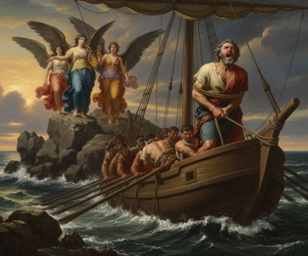 돛대에 묶여 세이렌의 노래를 듣는 오디세우스 일러스트