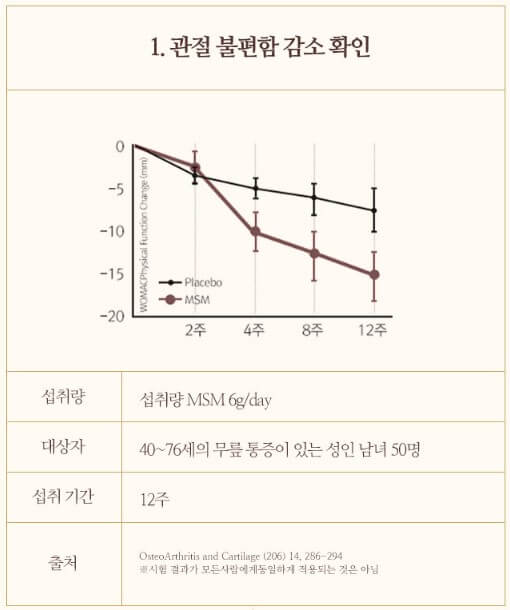 MSM 관절 불편함 감소 확인