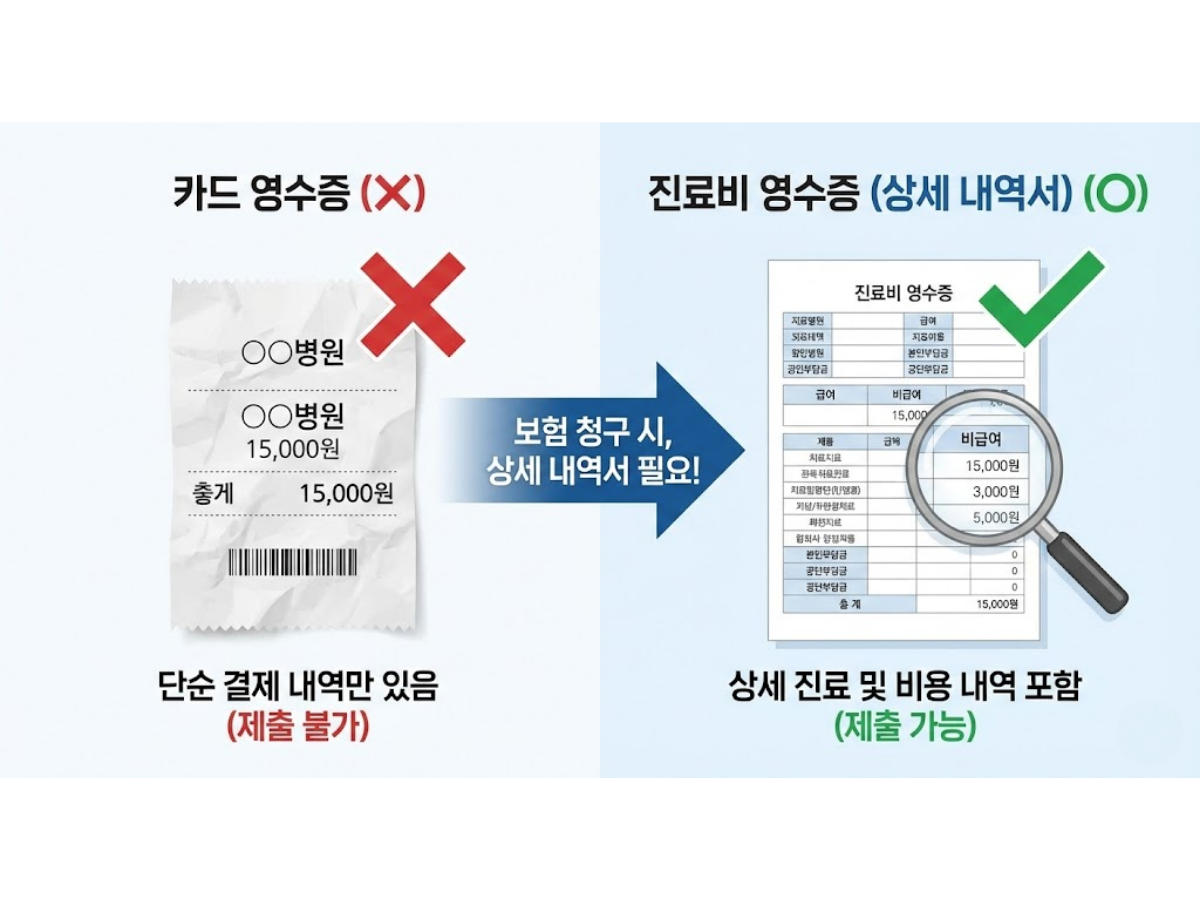 "진단서 끊으면 돈 들잖아요?" 통원 치료(입원 X)는 비싼 진단서 필요 없습니다. 무료 서류만 있으면 됩니다.