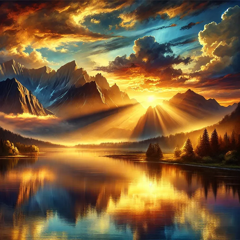 아침-해돋이-산과-호수-평온한-풍경