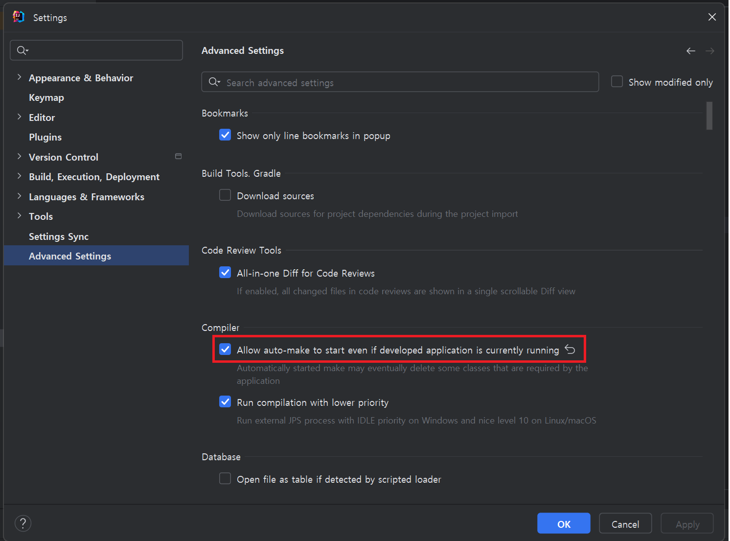 IntelliJ settings - Advanced Settings