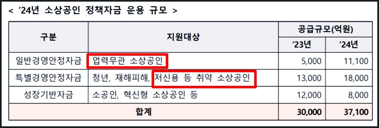 2024 소상공인정책자금 운용규모