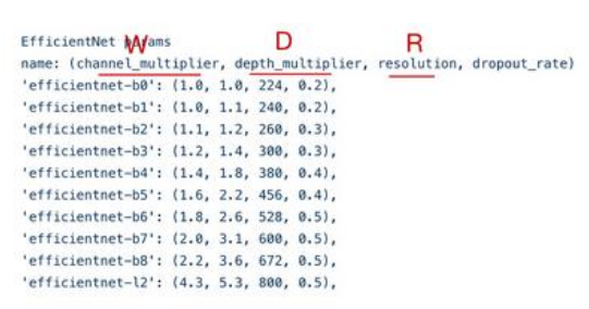설정된 depth, width, resolution 값