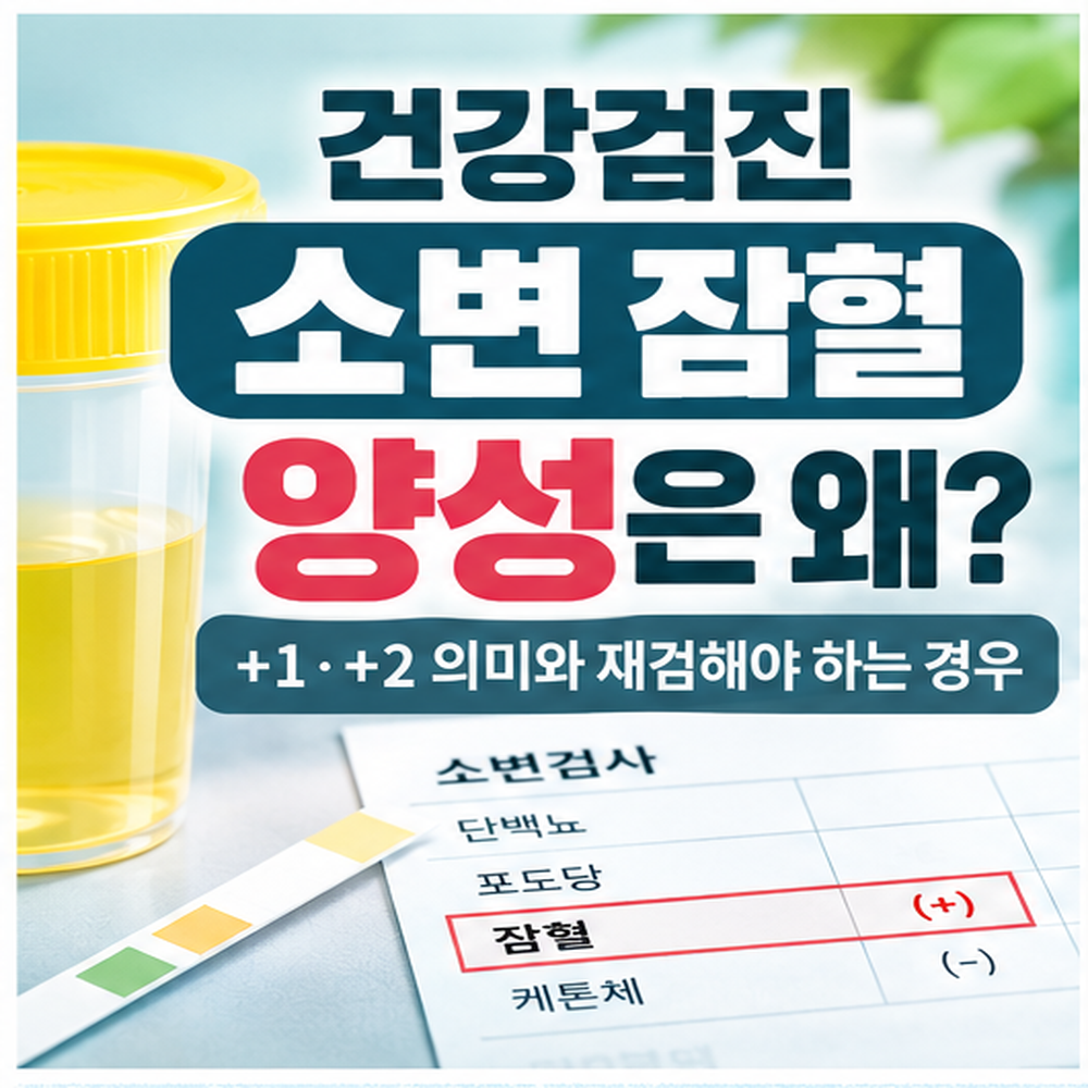 소변 잠혈 양성 인물 없이 검진 결과표 + 소변검사 심볼