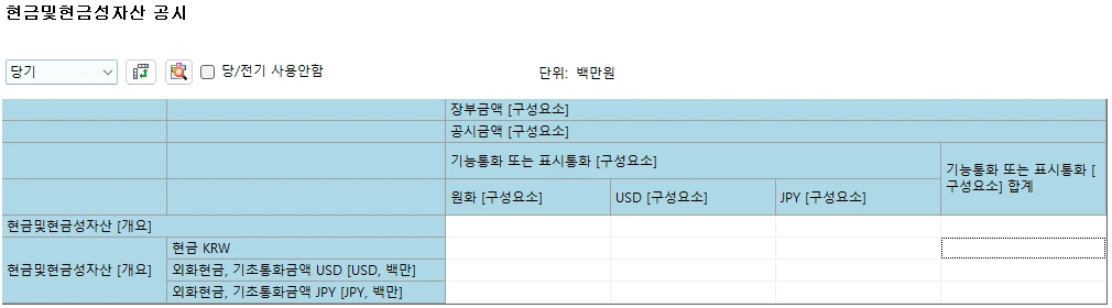 XBRL 편집기 외화 입력 방식 개선 후 화면