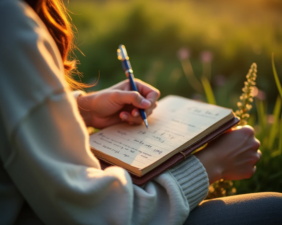 힐링글귀를 기록해 두는 여자 이미지