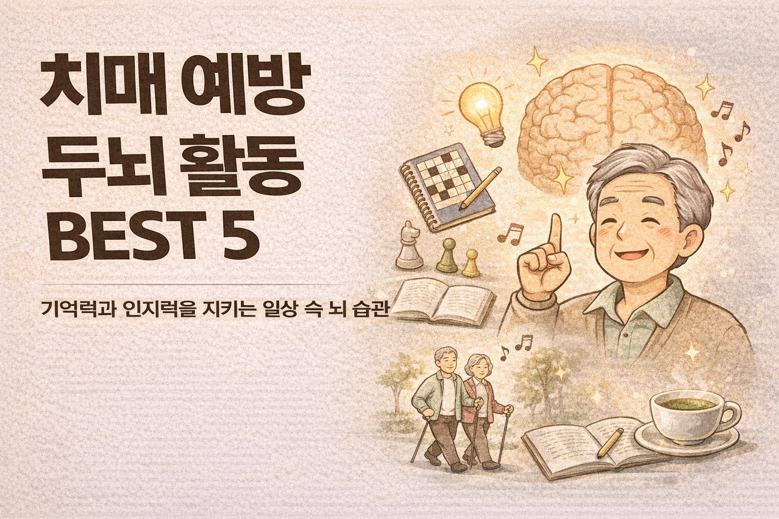 치매 예방 두뇌 활동 BEST 5 / 기억력과 인지력을 지키는 일상 속 뇌 습관