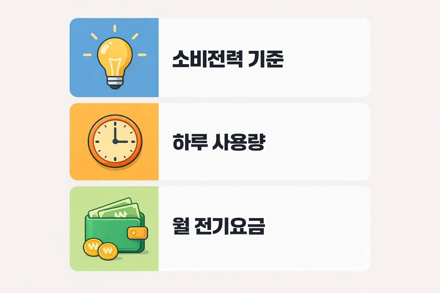 소비전력&middot;하루 사용량&middot;월 전기요금 계산 구조를 실제 데이터로 설명한 비교 이미지