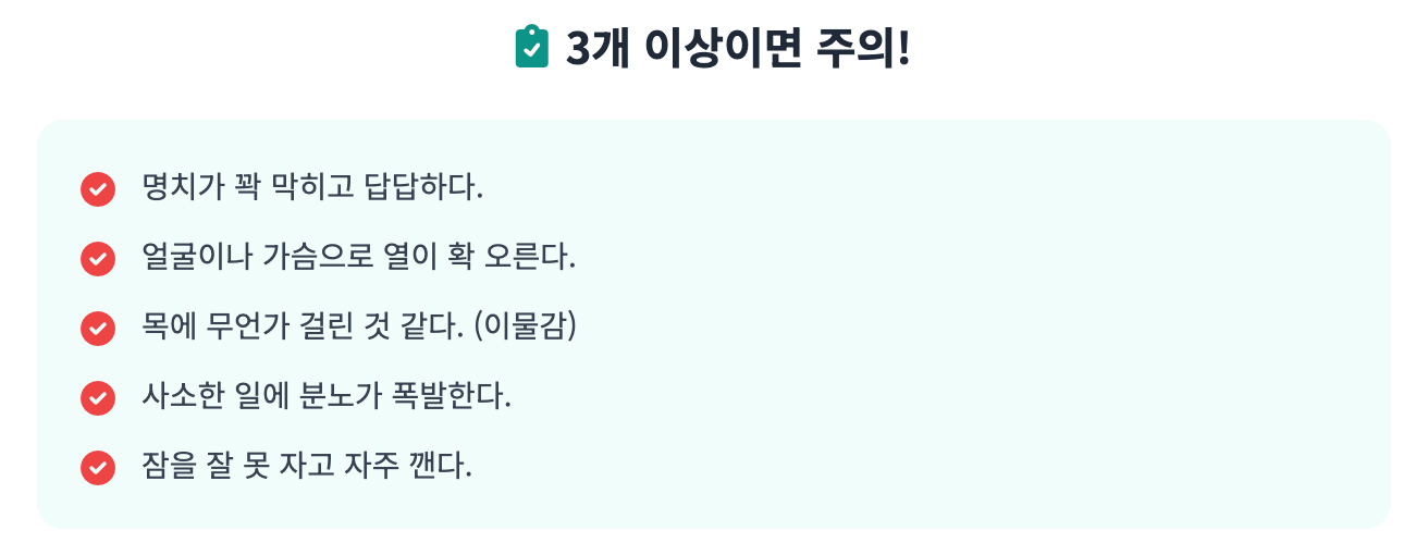 화병 자가진단 체크리스트 인포그래픽