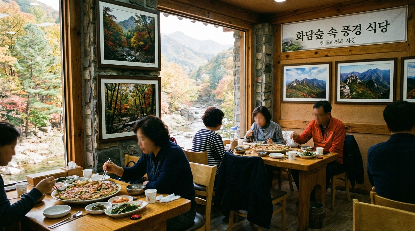 화담숲 내부 식당에서 판매하는 해물파전과 풍경 이미지