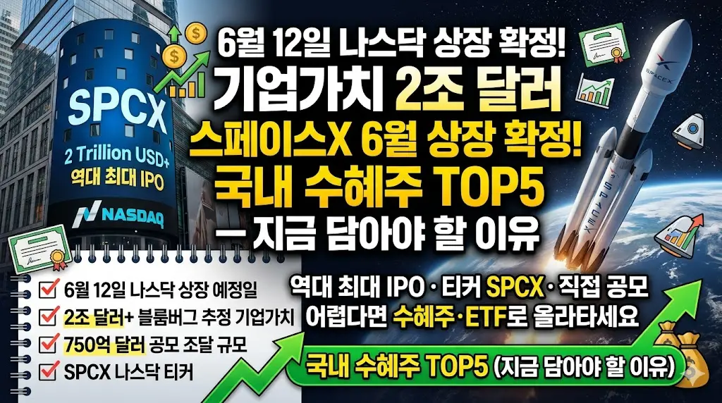 스페이스X 6월 상장 확정! 국내 수혜주 TOP5 이미지